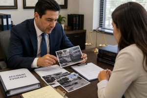 Abogado revisando evidencia de accidente
