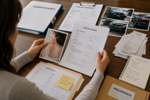 Documentos médicos y pruebas después de un accidente