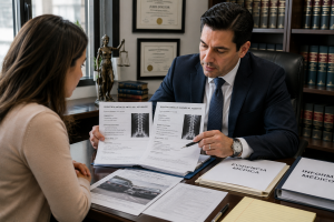 Abogado revisando documentos médicos de una lesión agravada