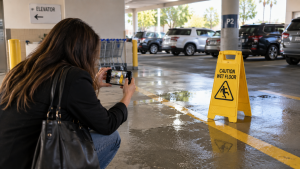 Persona tomando fotos después de una lesión en estacionamiento